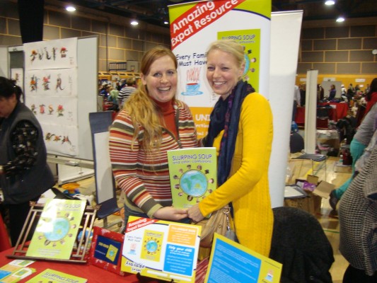 Ulrike Gemmer discussing third culture kid transitions and of course Slurping Soup with one of the parents at the 2011 WAB Charity Bazaar